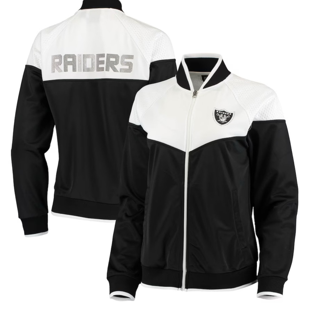 Women’s  Black and White Raiders Jacket - Picture 4 of 7